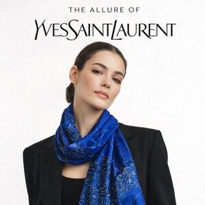Yves Saint Laurent Blue Silk Scarf with Box – Made in Italy